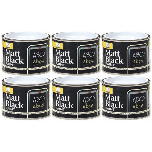 6X Matt Black Paint Tin 180ml