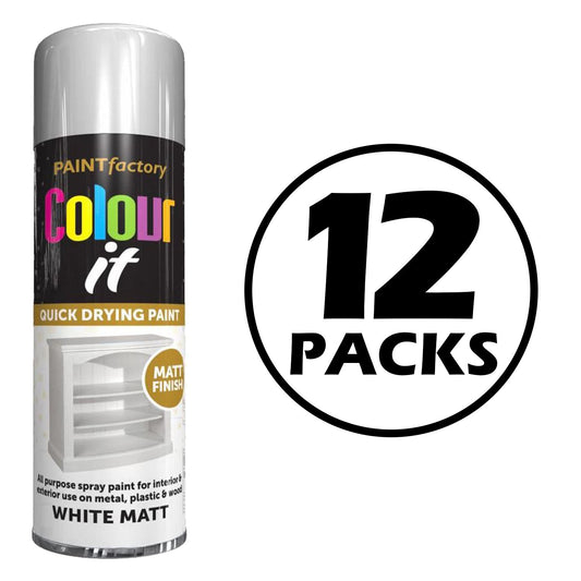 12X Paint Factory White Matt Spray Paint 250ml