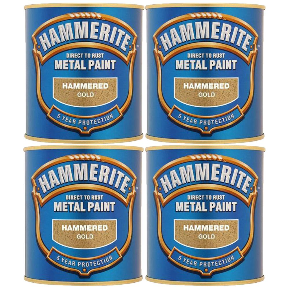 4X Hammerite Hammered Gold Paint 250ml