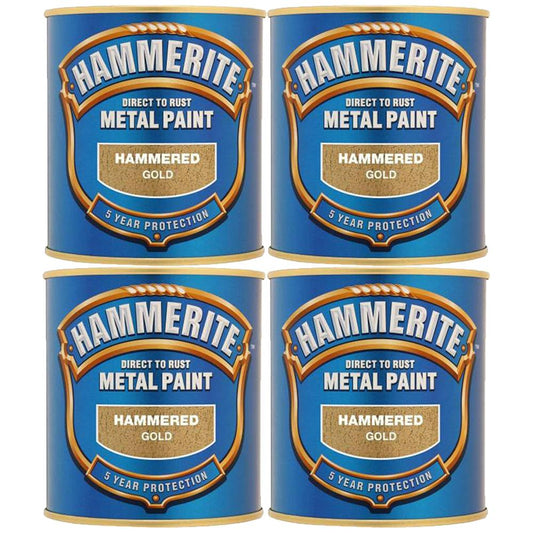 4X Hammerite Hammered Gold Paint 250ml