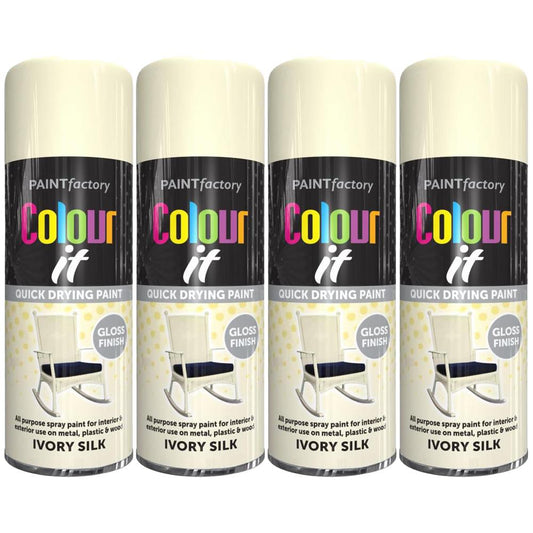 4X Paint Factory Ivory Silk Gloss Spray Paint 400ml