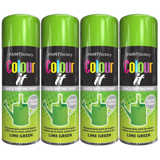 4X Paint Factory Lime Green Gloss Spray Paint 400ml