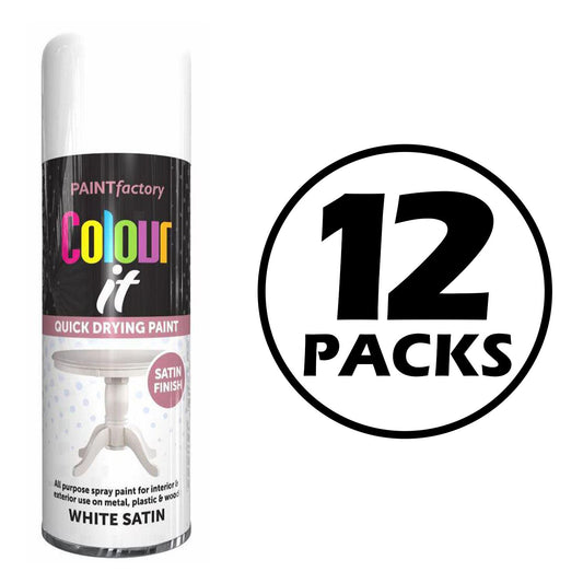 12X Paint Factory White Satin Spray Paint 400ml