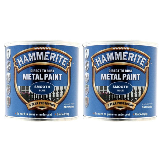 2X Hammerite Smooth Blue Paint 250ml