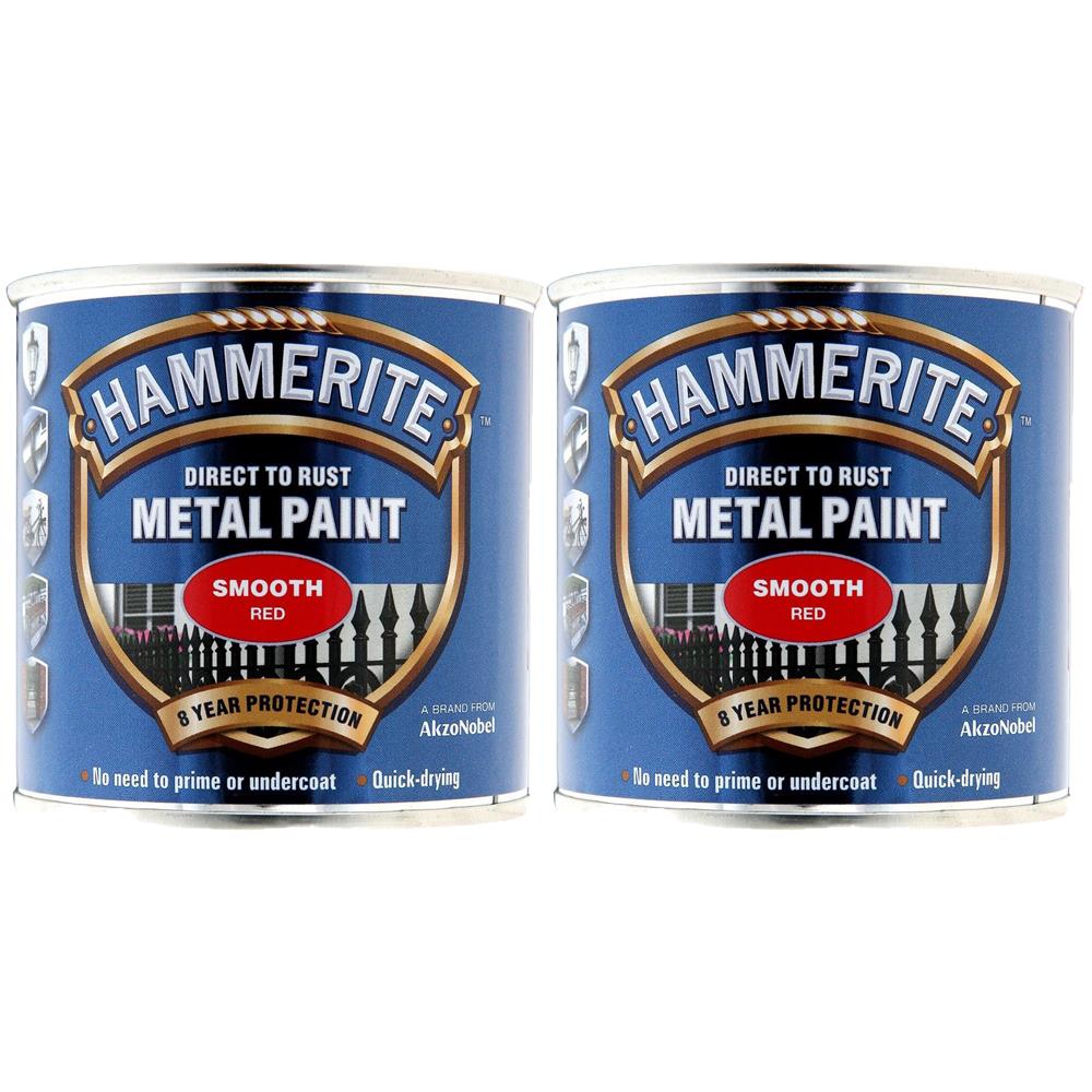 2X Hammerite Smooth Red Paint 250ml