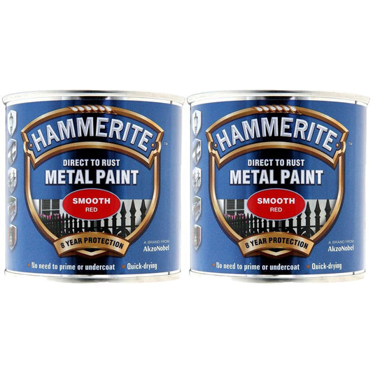 2X Hammerite Smooth Red Paint 250ml