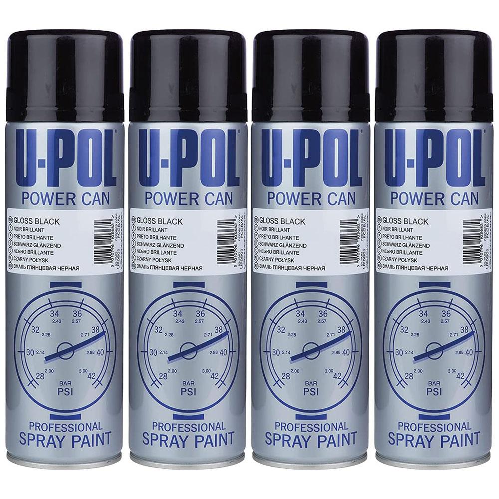 4X Upol Power Can Gloss Black Spray Paint 500ml