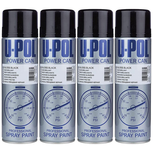 4X Upol Power Can Gloss Black Spray Paint 500ml