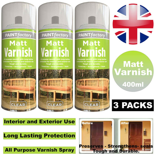 3X Paint Factory Clear Matt Varnish Spray 400ml