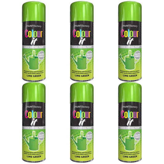 6X Paint Factory Lime Green Gloss Spray Paint 400ml