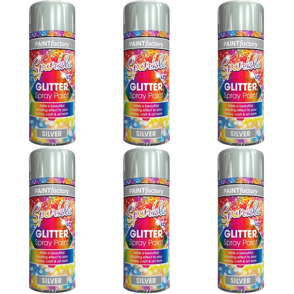 6X Paint Factory Silver Glitter Spray Paint 200ml