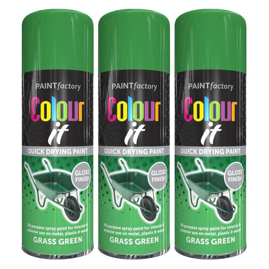 3X Paint Factory Grass Green Gloss Spray Paint 400ml.