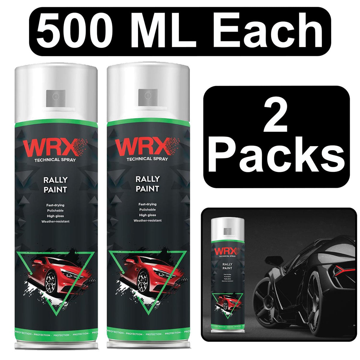 2X WRX Matt Black Rally Paint 500ml