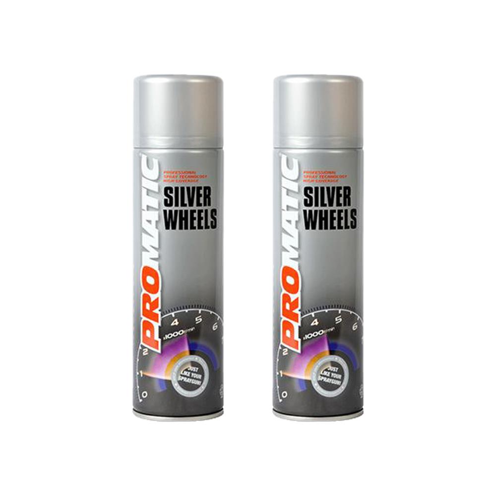 2X Promatic Wheel Silver Spray Paint 500ml