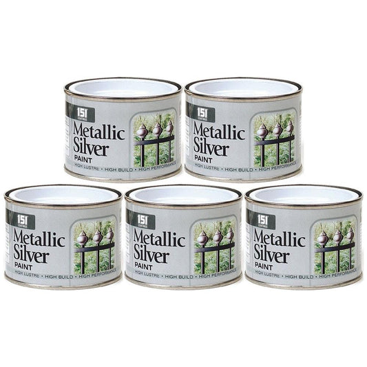 5X Metallic Silver Paint Tin 180ml