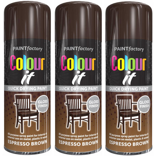 3X Paint Factory Espresso Brown Gloss Spray Paint 400ml