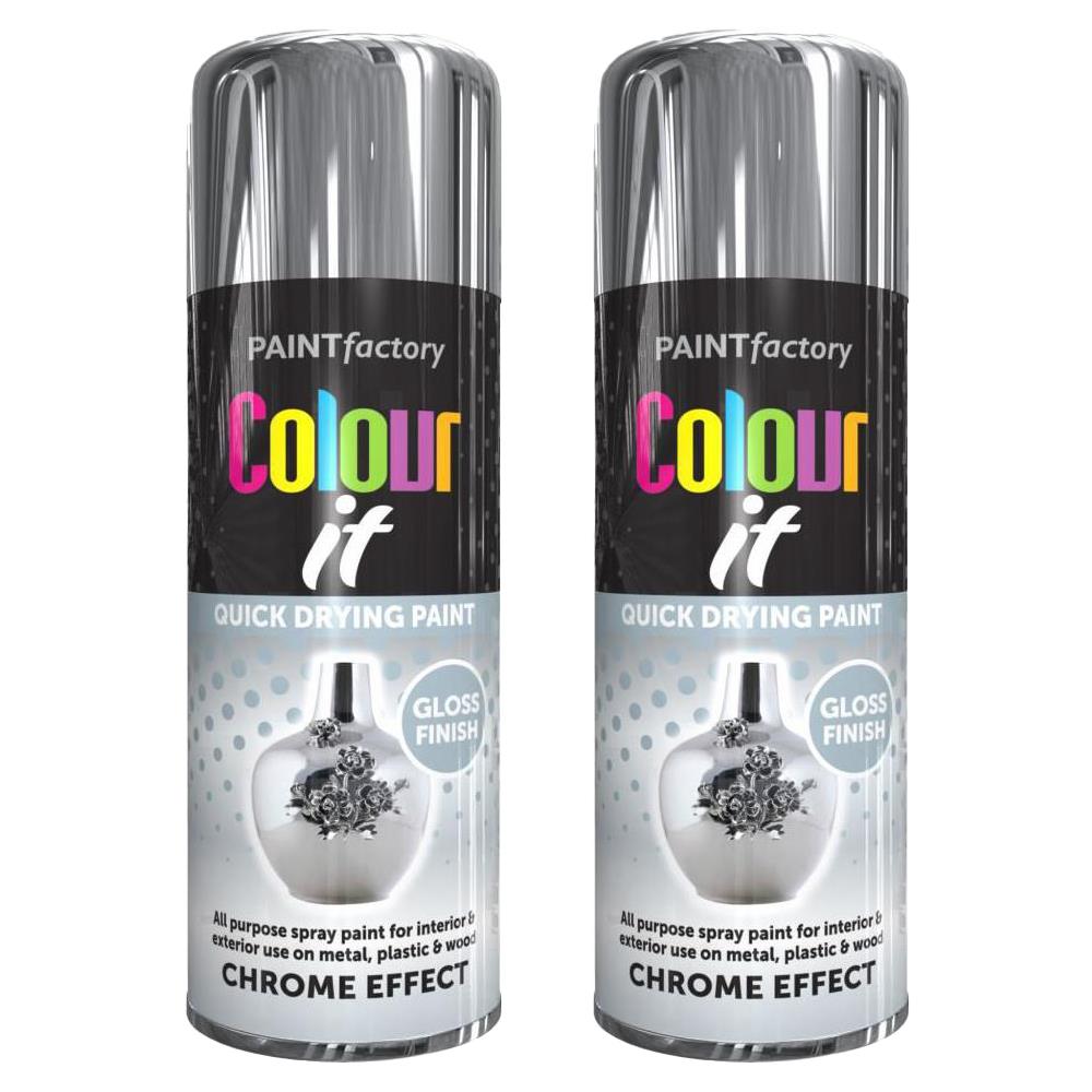 2X Paint Factory Chrome Effect Gloss Spray Paint 400ml