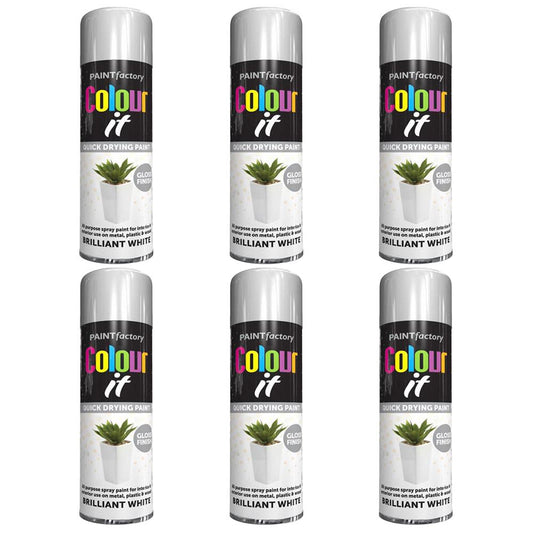 6X Paint Factory White Gloss Spray Paint 250ml