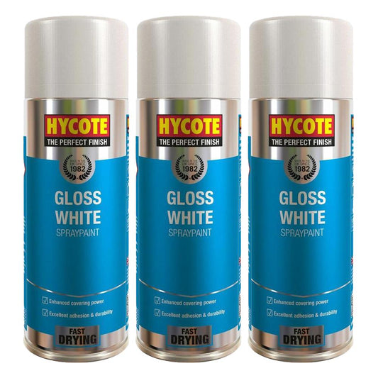 3X Hycote Gloss White Spray Paint 400ml