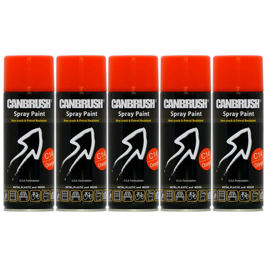 5X Canbrush C14 Orange Spray Paint 400ml