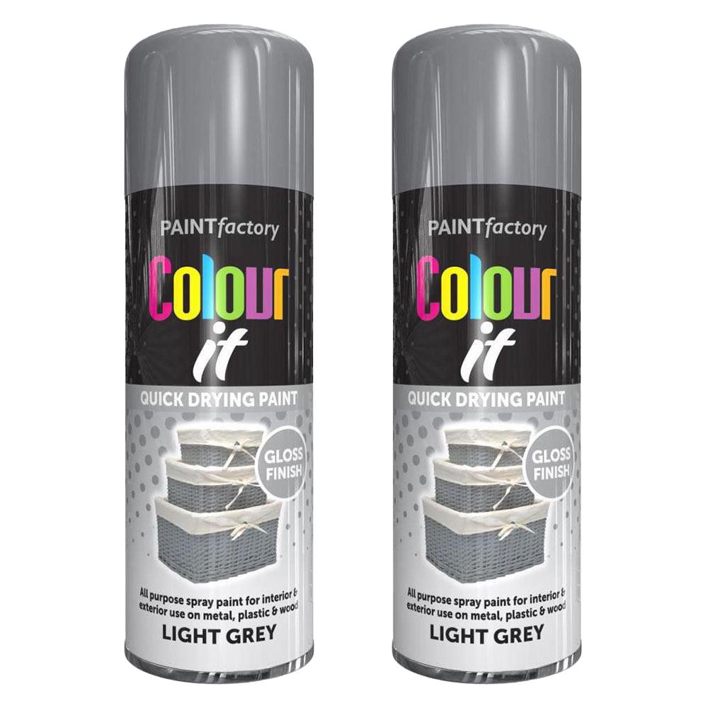 2X Paint Factory Light Grey Gloss Spray Paint 400ml