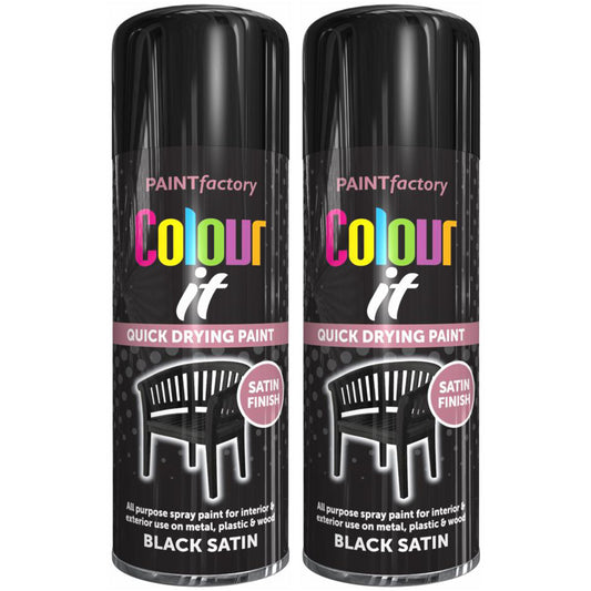 2X Paint Factory Black Satin Spray Paint 400ml