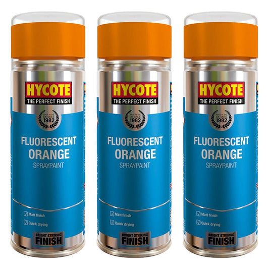 3X Hycote Fluorescent Orange Spray Paint 400ml