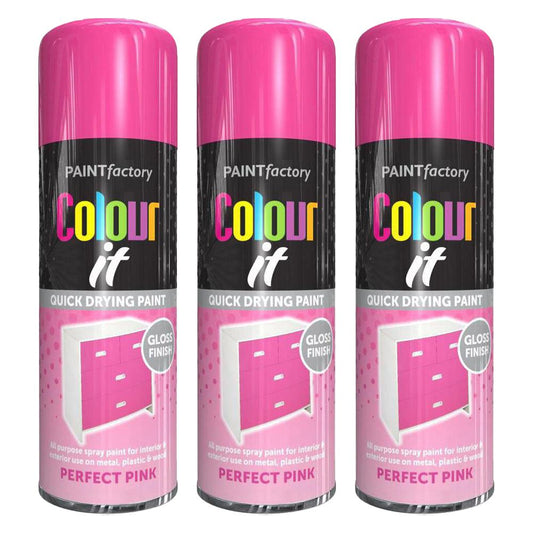 3X Paint Factory Perfect Pink Gloss Spray Paint 400ml