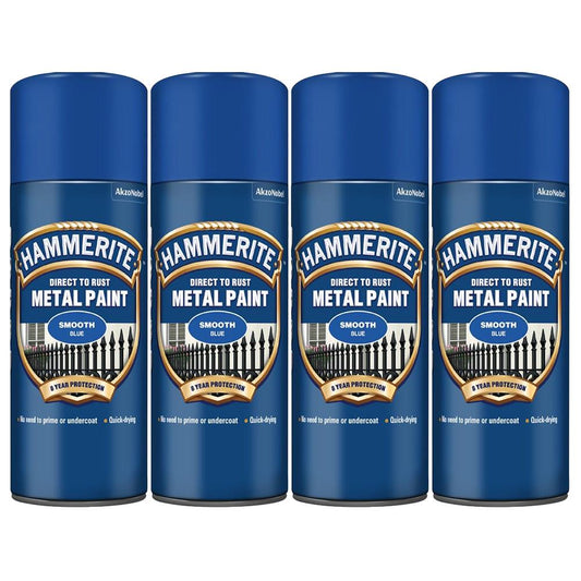 4X Hammerite Smooth Blue Spray Paint 400ml