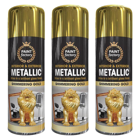 3X Paint Factory Gold Metallic Spray Paint 400ml