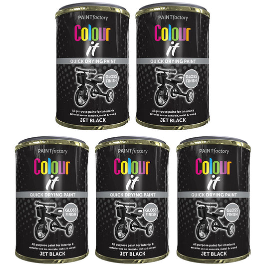 5X Paint Factory Jet Black Gloss Tin Paint 300ml