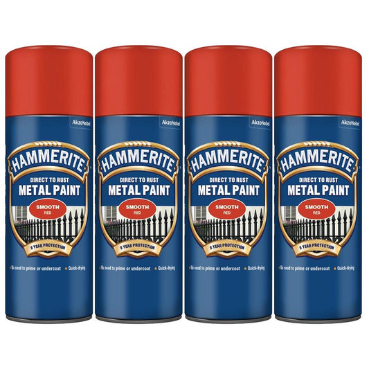 4X Hammerite Smooth Red Spray Paint 400ml