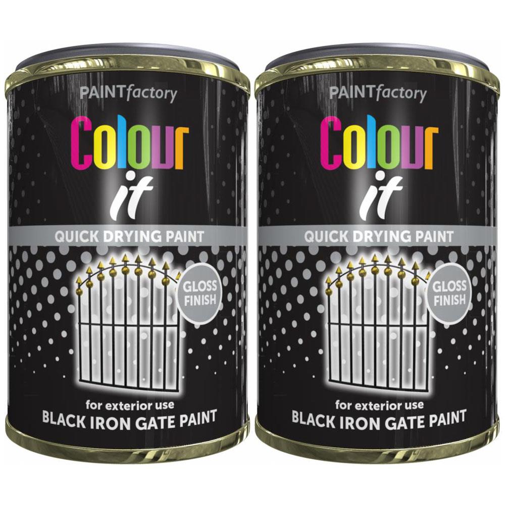 2X Paint Factory Black Iron Gate Gloss Tin Paint 300ml