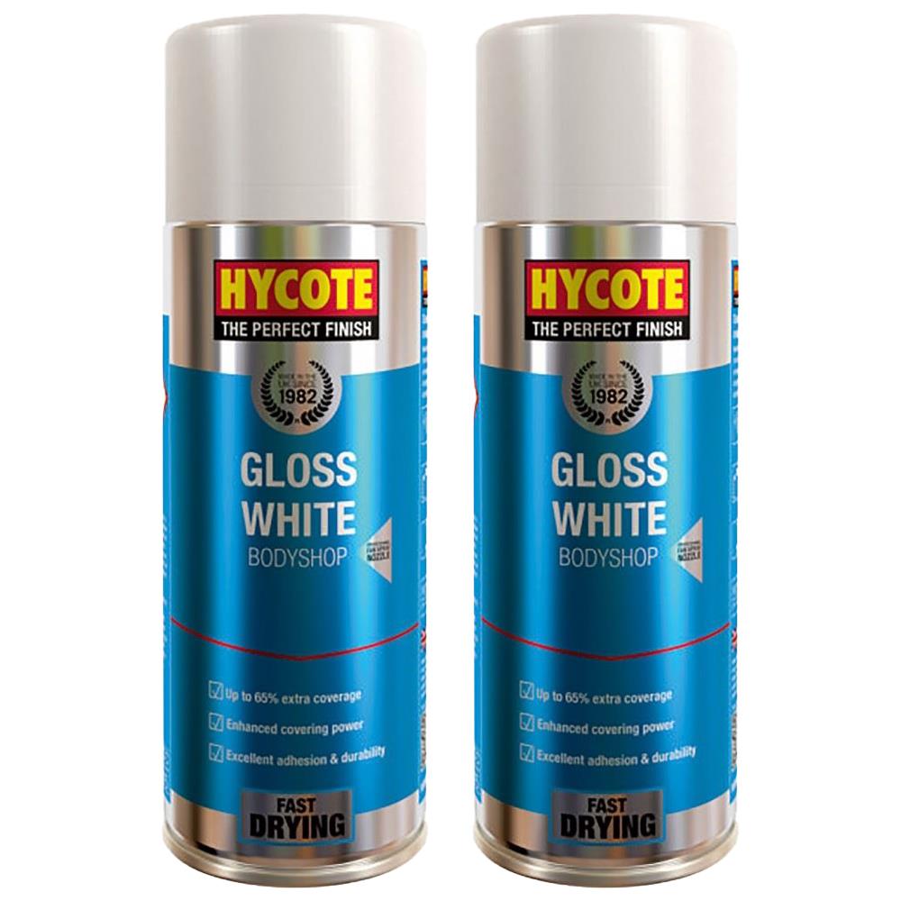 2X Hycote Bodyshop Gloss White Spray Paint 400ml