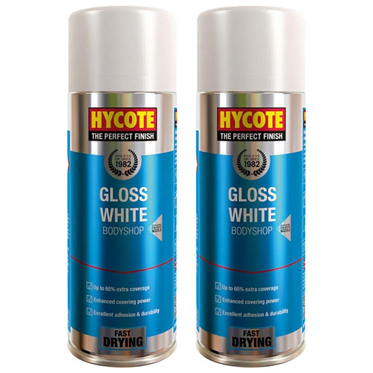 2X Hycote Bodyshop Gloss White Spray Paint 400ml