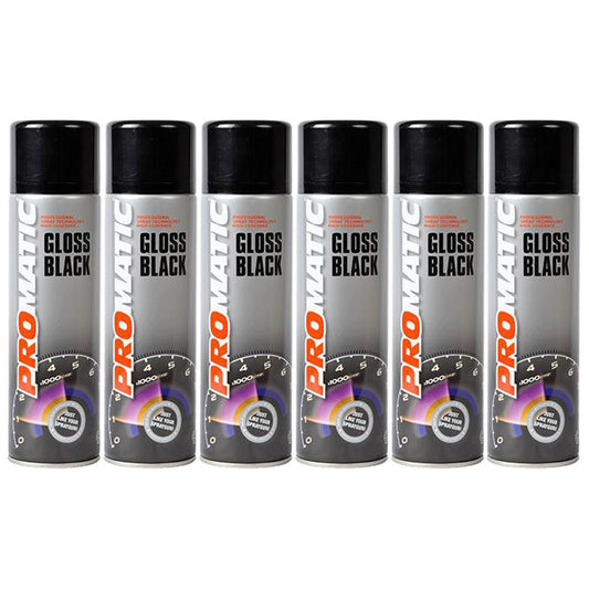 6X Promatic Gloss Black Spray Paint 500ml