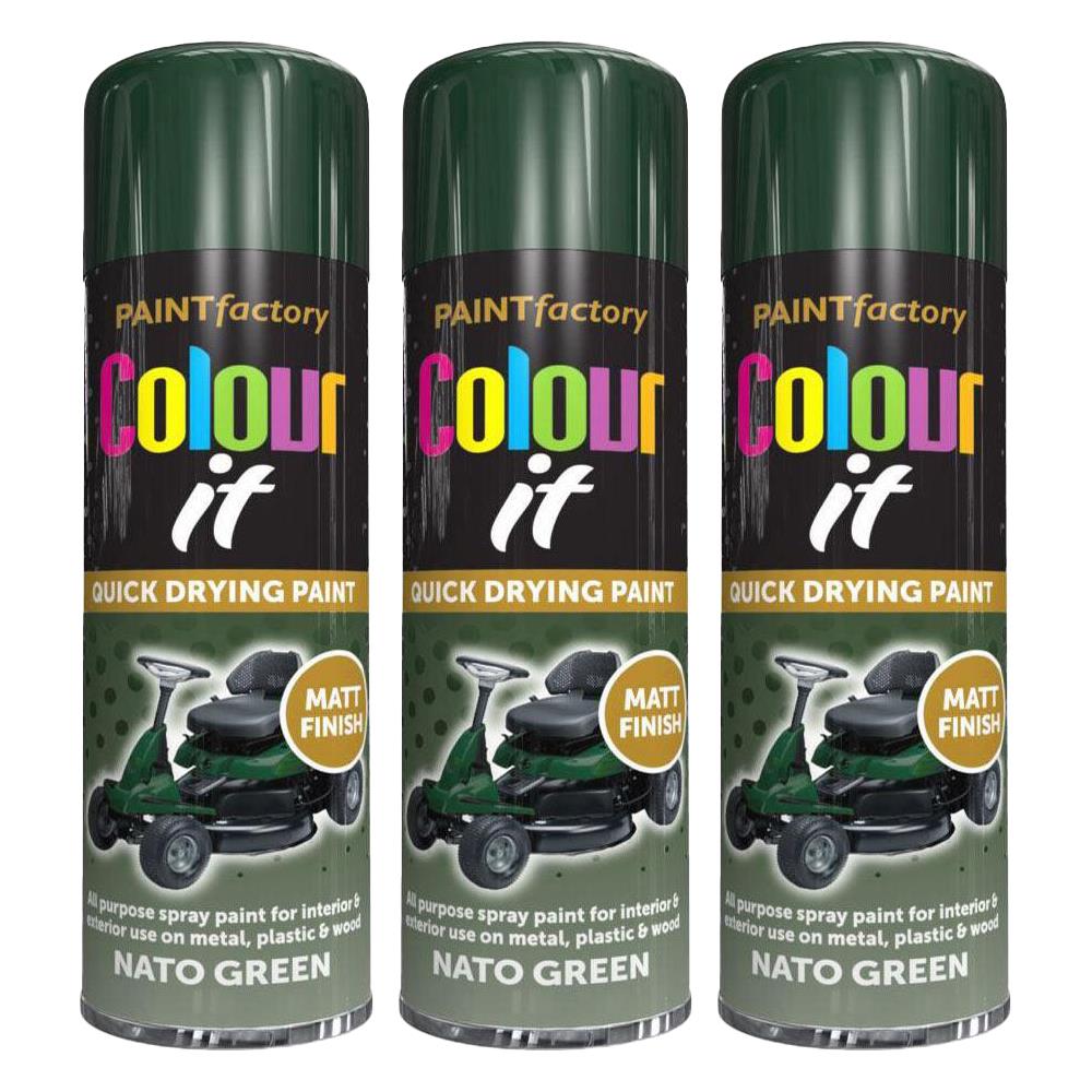 3X Paint Factory Nato Green Matt Spray Paint 250ml