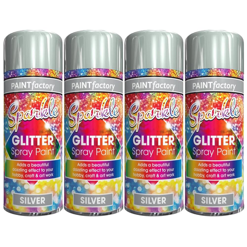 4X Paint Factory Silver Glitter Spray Paint 200ml