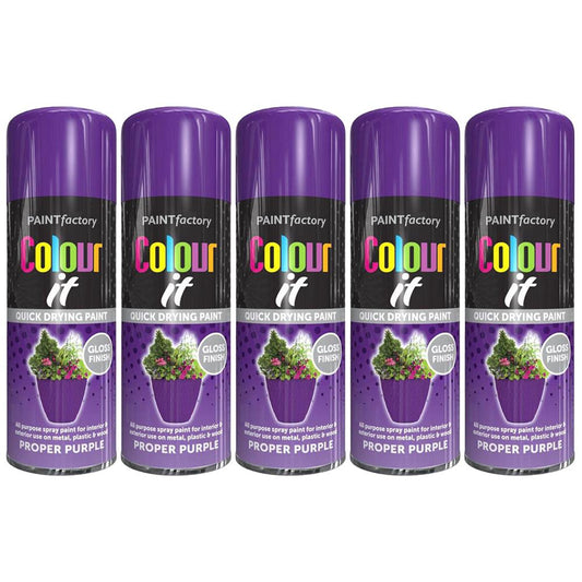 5X Paint Factory Proper Purple Gloss Spray Paint 250ml