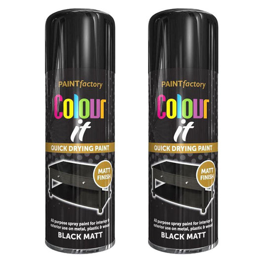 2X Paint Factory Black Matt Spray Paint 400ml