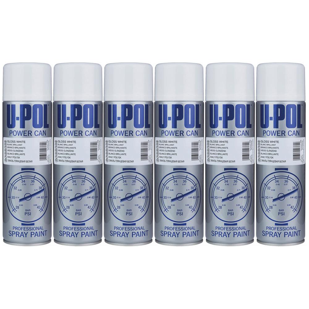 6X Upol Power Can Gloss White Spray Paint 500ml