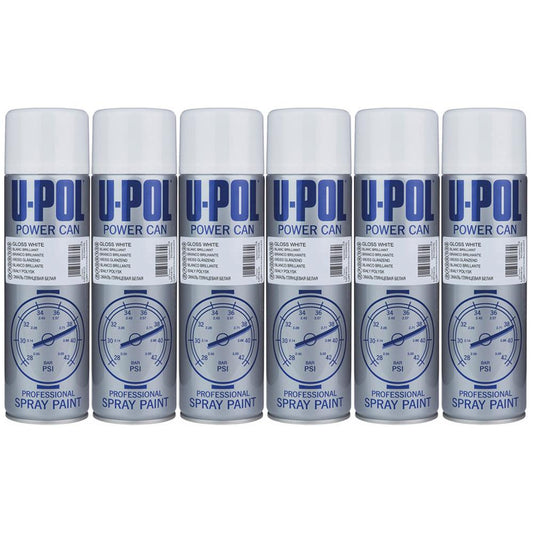 6X Upol Power Can Gloss White Spray Paint 500ml