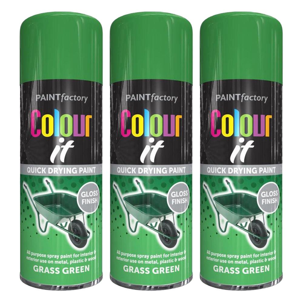 3X - Grass Green Gloss Spray Paint 250ml