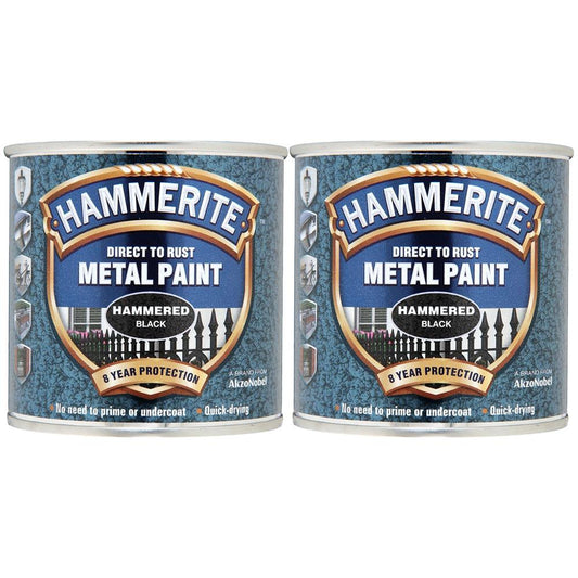 2X Hammerite Hammered Black Paint 250ml