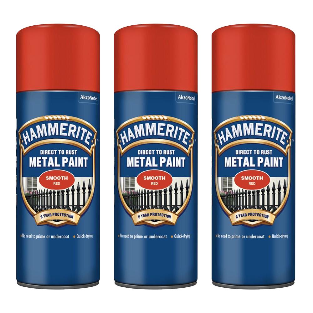 3X Hammerite Smooth Red Spray Paint 400ml