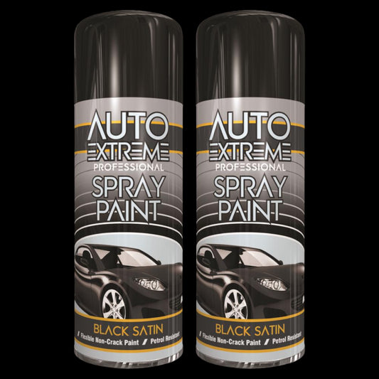 2X Auto Extreme Pro Satin Black Spray Paint 400ml