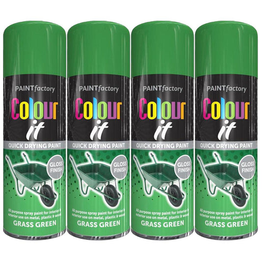 4X Paint Factory Grass Green Gloss Spray Paint 400ml.