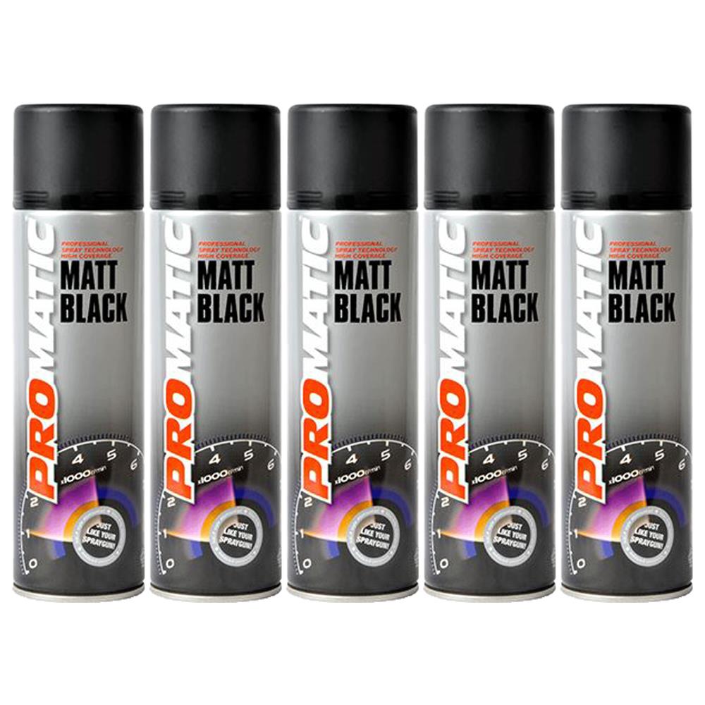 5X Promatic Matt Black Spray Paint 500ml