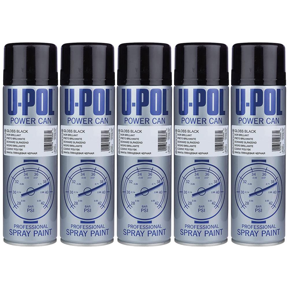 5X Upol Power Can Gloss Black Spray Paint 500ml