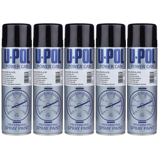 5X Upol Power Can Gloss Black Spray Paint 500ml